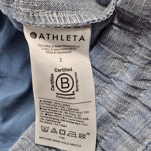 Athleta Womens Reatreat Linen Wide Leg Pant Size 2 Blue 100% Linen Slit Bottom - Picture 5 of 8